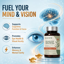 Load image into Gallery viewer, NAVIEM Plant-Based DHA Omega Supplement – Algal Oil &amp; Acer Truncatum Seed Oil – Brain Focus &amp; Mental Clarity Support, 60 Softgels
