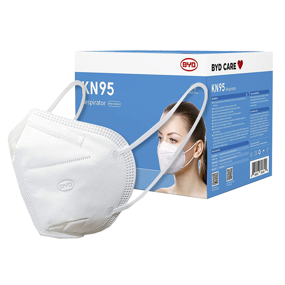 BYD CARE KN95 Respirator Mask - 50 Pack - EarLoop & Tight Fit