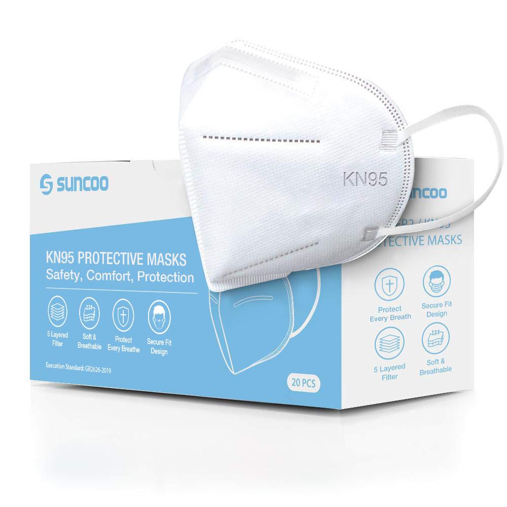 SUNCOO Protective KN95 Face Mask - 120 Pack, 5 Layers Cup Dust Mask Protection Against PM2.5 Dust, Smoke and Haze-Proof, Designed for Men, Women, Essential Workers - White